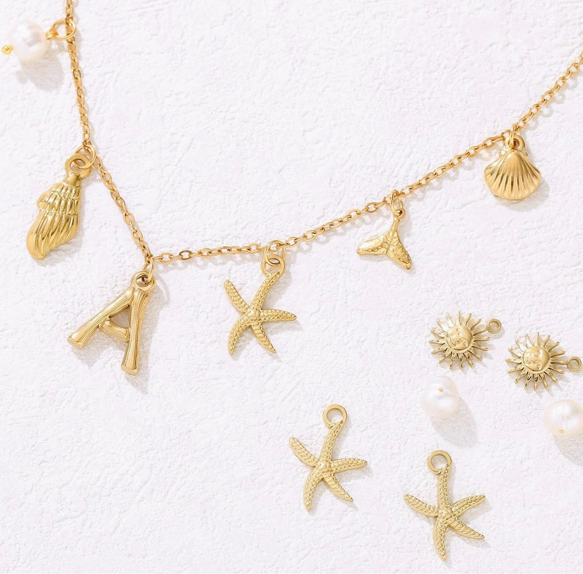 Collier pendentif lettre coquillage plage en acier inoxydable