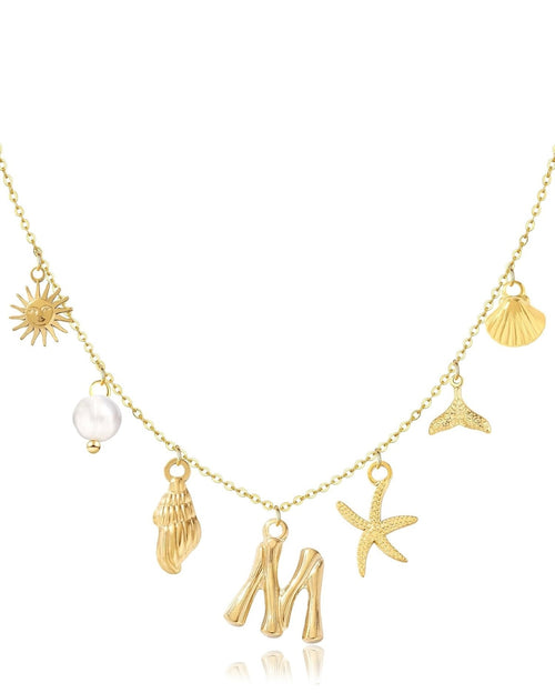 Collier pendentif lettre coquillage plage en acier inoxydable